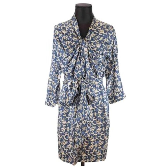 Isabel Marant Geo Print Midi Dress Blue Size 2 / 38 Silk Lined Boho Style - Picture 1 of 6